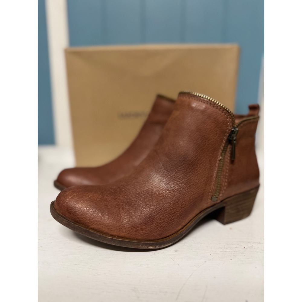 Lucky Brand‎ Bartalino Ankle Boots Whiskey Brown Leather Booties size 6.5
